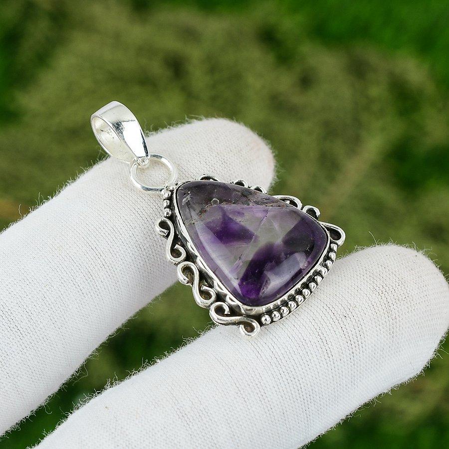 

Звездный Аметист Камень Ручной Работы Февраль Рождение Подвеска Ювелирные Изделия 925 Стерлинговое Серебро