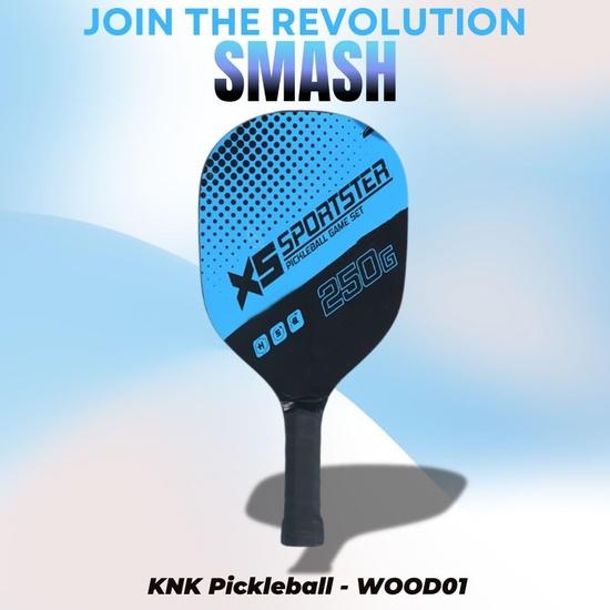 KNK Pickleball Set - 1 Wood Paddle, 2 Weatherproof Balls, and a Protective Cover - Light Blue