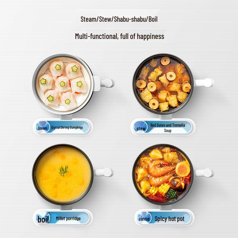 Multifunctional Mini Electric Cooker: All-in-One Pot for Steaming, Frying, Braising, and Cooking - Perfect for Dormitory Use.