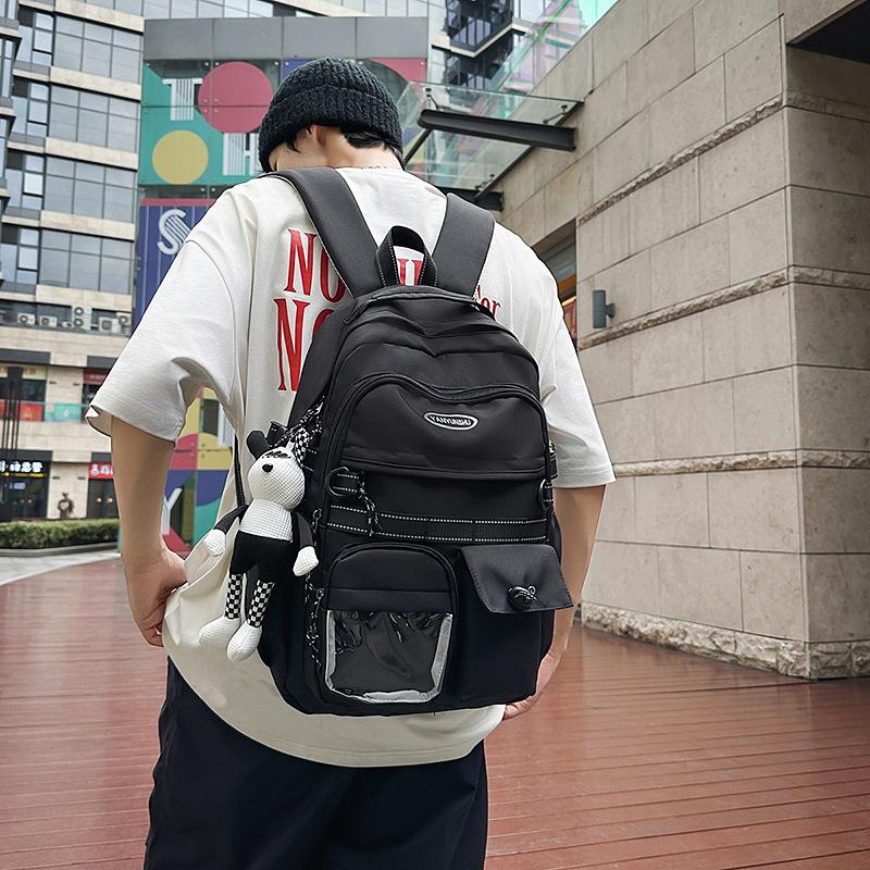 Schoolbag Hong Kong Style Couple Backpack Male and Female Versatile Machine Head Trend Large Capacity College Student School Bag Personality Junior H