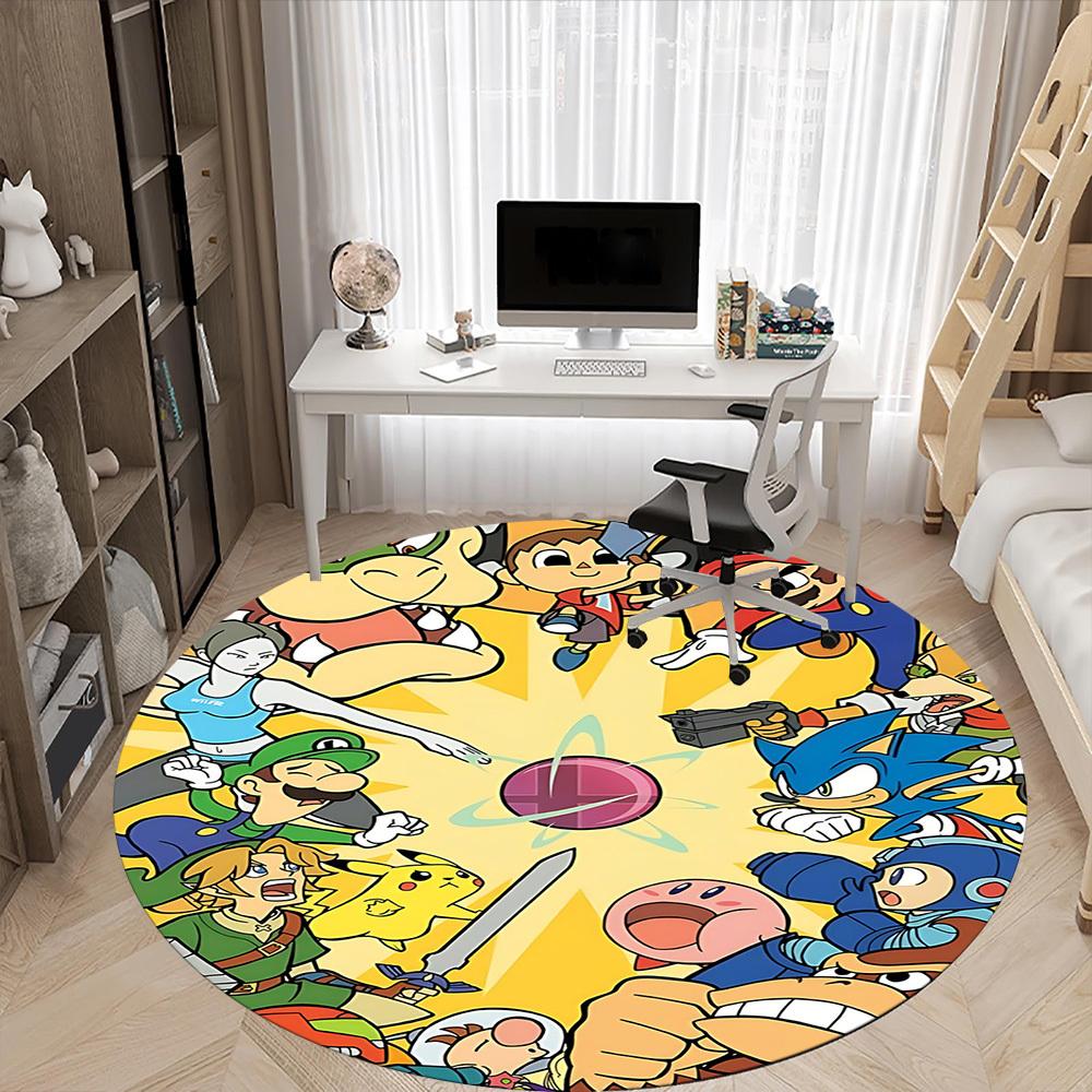 1pc Mario Sonic Cartoon Characters Office Round Area Rug, Under Office Chairs Bedroom Living Room Home Decor, Room Decoa1016205