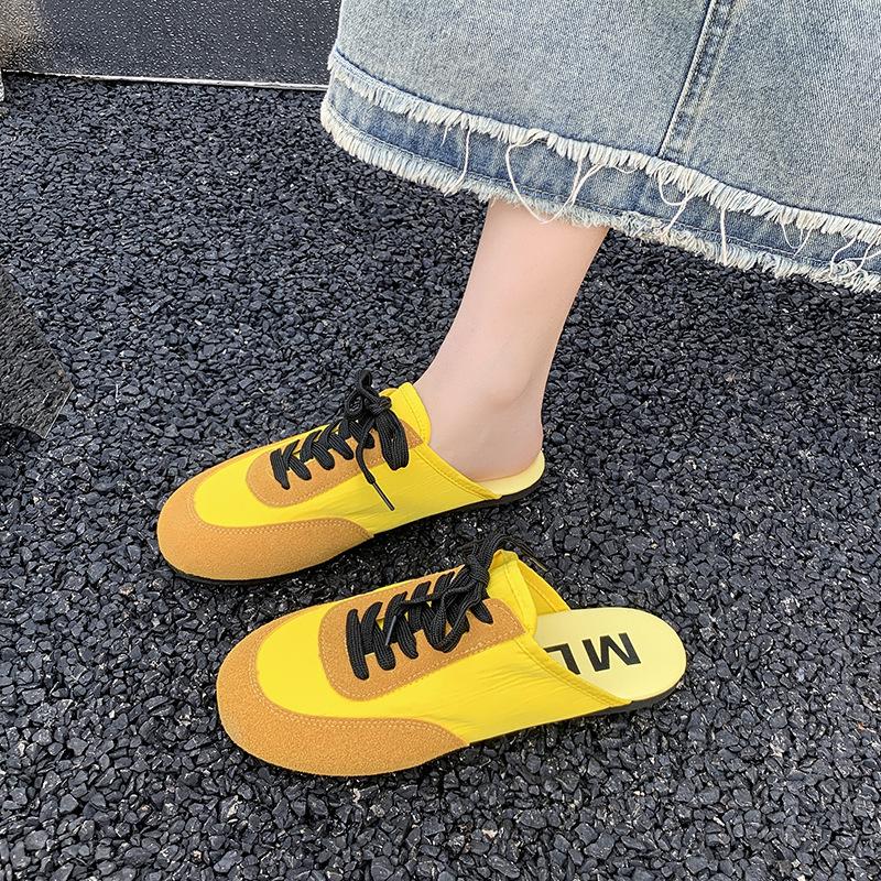 Soft bottom super fire color matching bag head half slippers women's summer wear 2025 spring new flat bottom lazy one pedal sandals