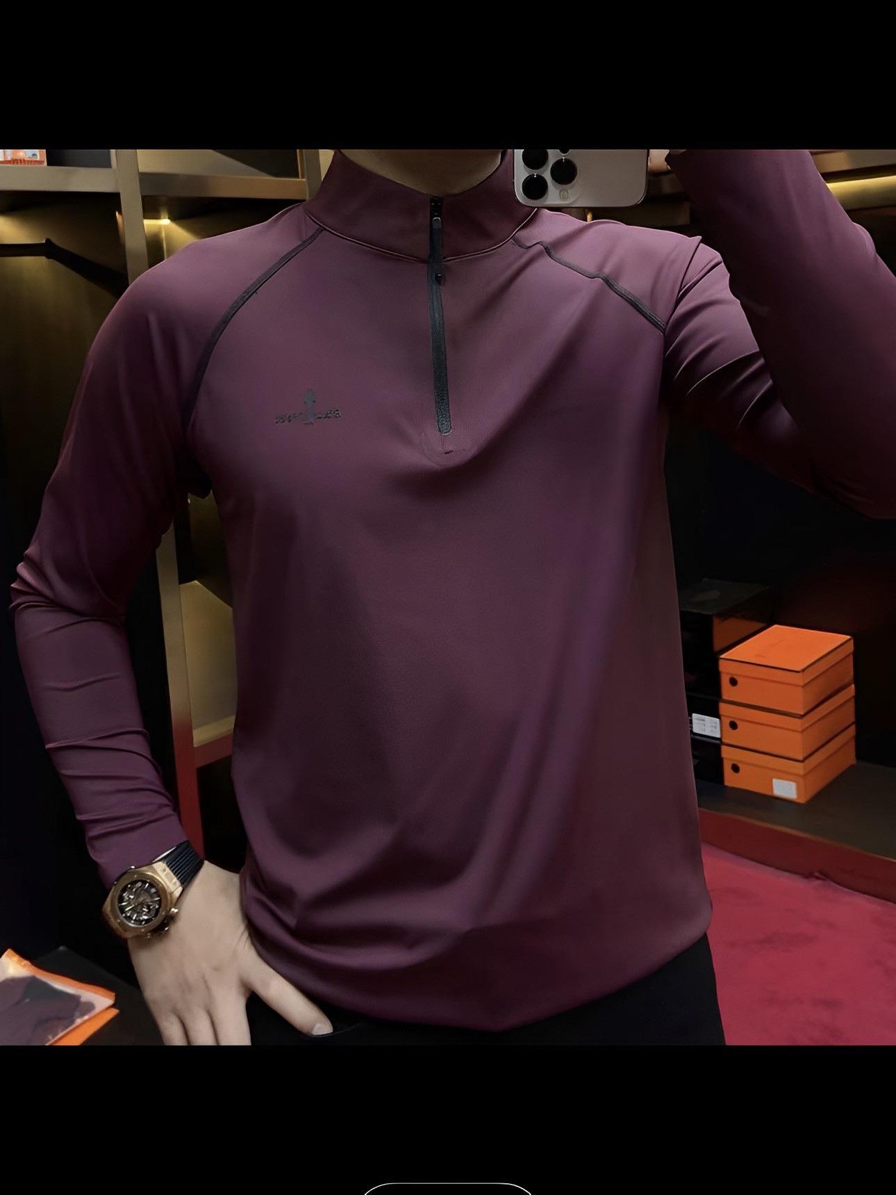 

Men s Long Sleeve Color Block Stand Collar T-Shirt - Spring/Autumn 2025, Comfortable & Stylish 4XL 170-185 lbs червоний