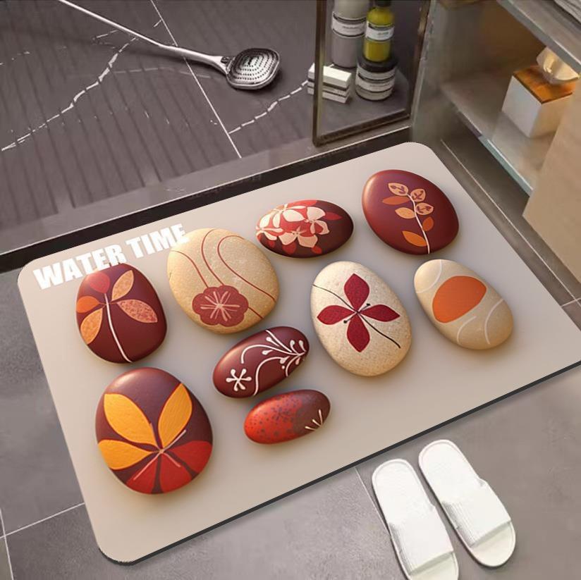 3D Floor Mat with Pebble Print for Household Bathroom and Non Slip Quick Drying Foot Pad