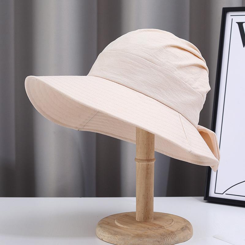 New simple bucket hat women's summer sun hat big eaves sun protection bow light breathable outdoor sun hat