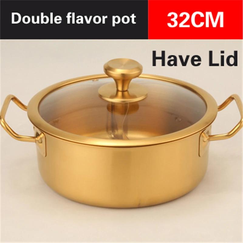 Kommerzieller goldfarbener Kupferimitattopf Universeller Suppentopf für Induktionsherd Edelstahl-Hotpot Hotpot Doppelgeschmack-Töpfe