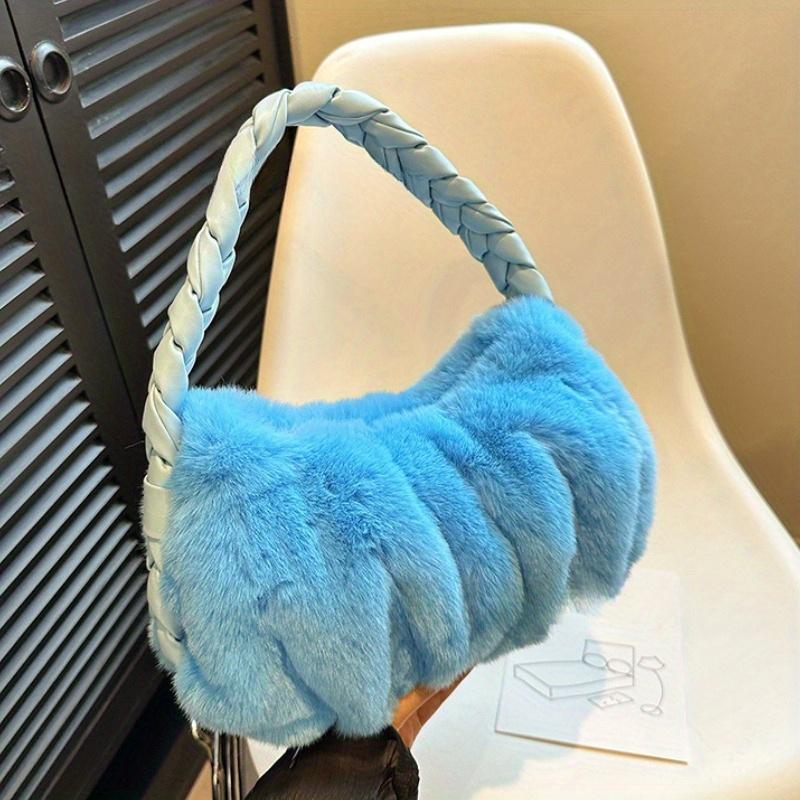 Elegant Shoulder Bag Braided Handbag Soft Plush Underarm Bag Women's Large Capacity Fashionable Lady Party Tote Bag Underarm