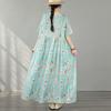 Short Sleeve Plus Size Cotton Vintage Floral New In Dresses for Women Casual Loose Long Summer Dress