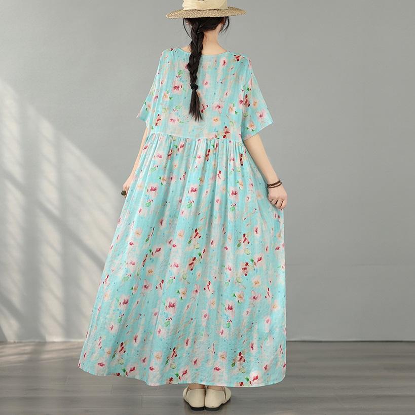 Short Sleeve Plus Size Cotton Vintage Floral New In Dresses for Women Casual Loose Long Summer Dress