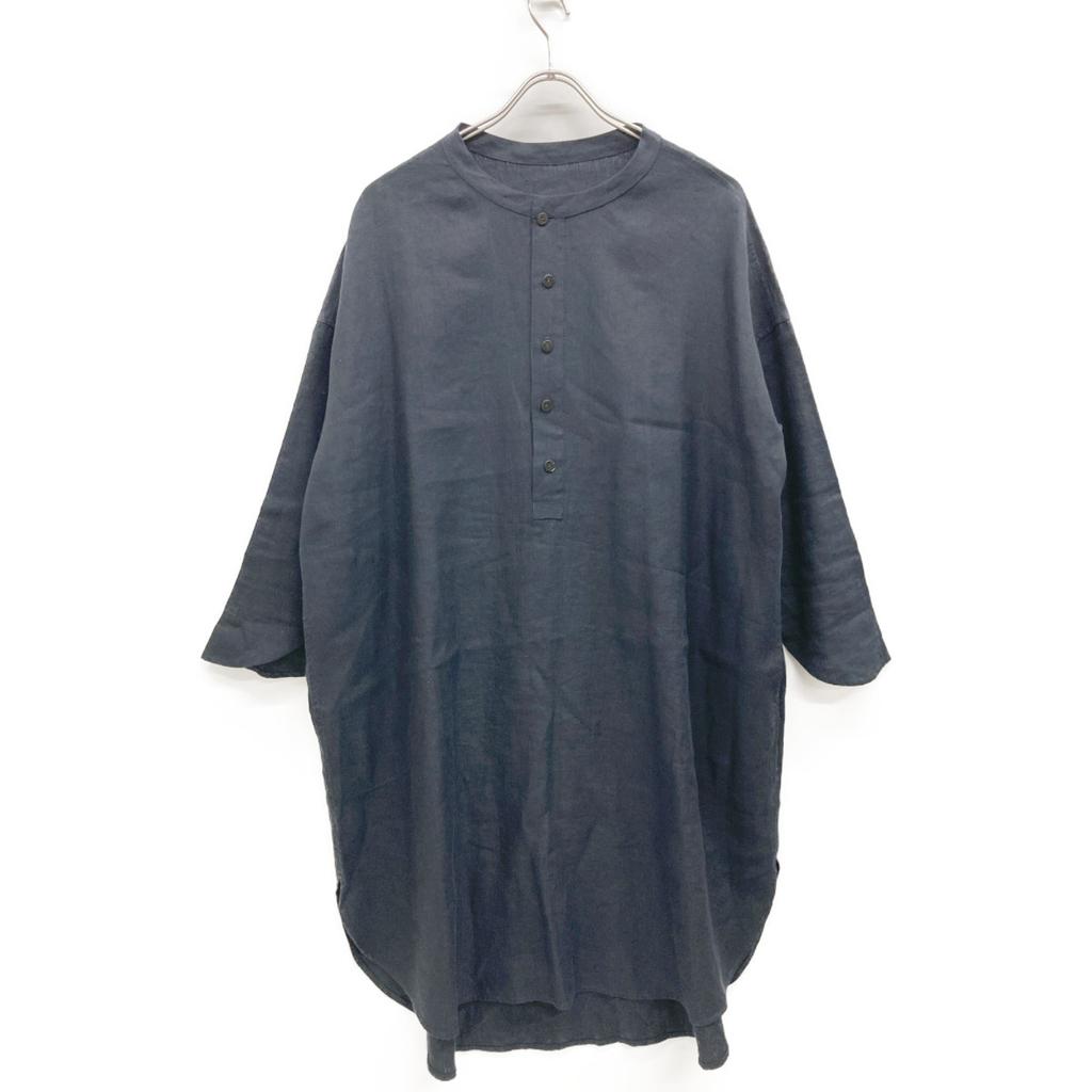Babaghuri J0581FB411 Linen Silk Stand Collar Shirt Dress M blackUsed