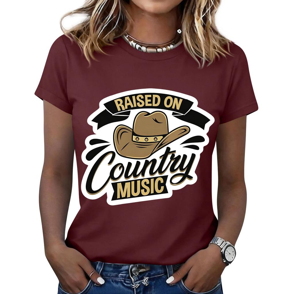 Women's Fashionable Casual Music Festival Print Round-Neck Short-Sleeve T-Shirt