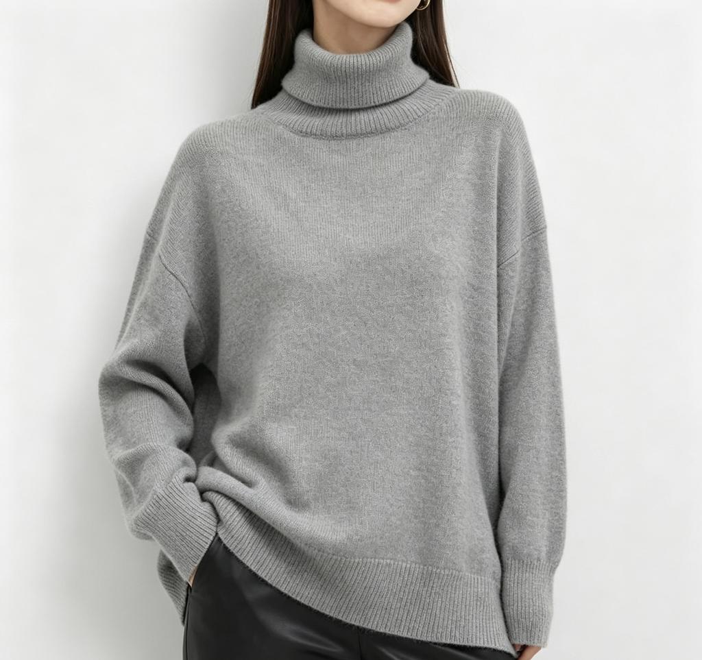 Russian Cross-border Bestseller Solid Color Basic Loose High-neck Pullover Sweater for Women, Casual Warm Pullover