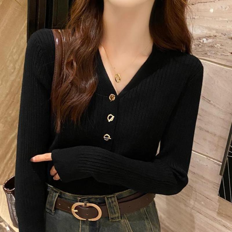 New bottoming shirt women's inner wear autumn and winter knitted sweater casual versatile soft waxy sweater top women