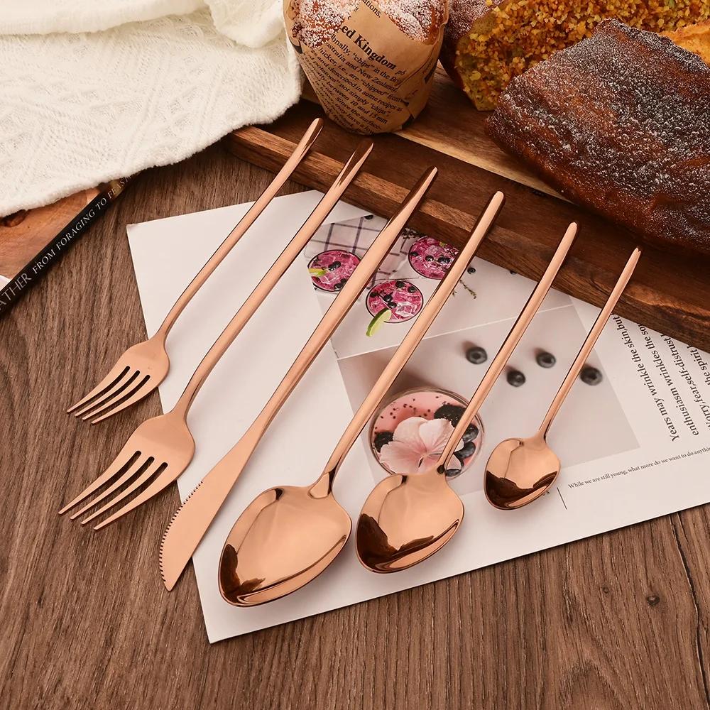6Pcs Dinnerware Set Stainless Steel Tableware Mirror Dinner Silver Cutlery Set Knife Dessert Fork Spoon Flatware Kitchen Set