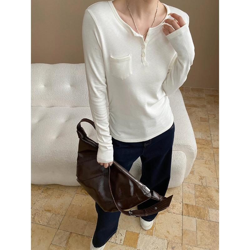 Sinan Versatile Tencel Wool Blend Henley Collar Brushed T-Shirt SN8237 One Size белый