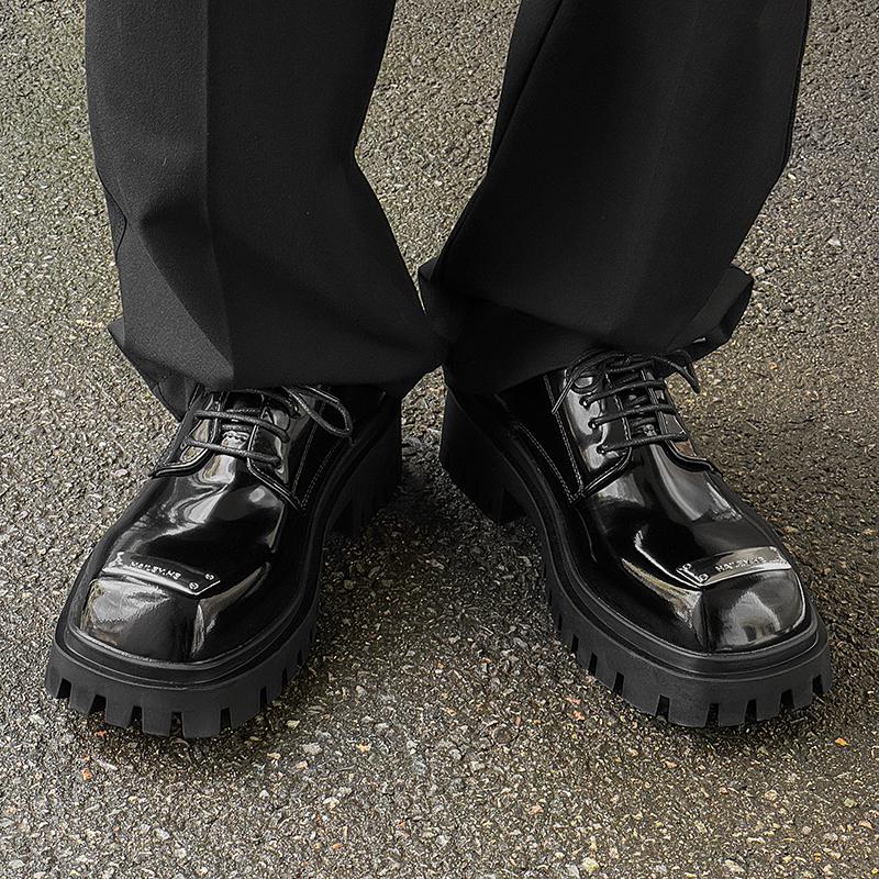 Fashion Trendy thick soled men's leather shoes Luxury designer style Leisure Party Outdoor Black height increasing shoe 38-46 Metal