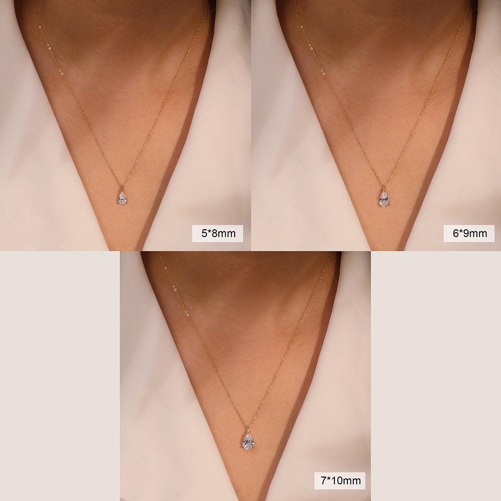 Washeng Jewelry Water Drops Pear-Shaped Pendant Cross Chain Women's 14K Gold Plated 925 Sterling Silver Zircon Necklace Cross