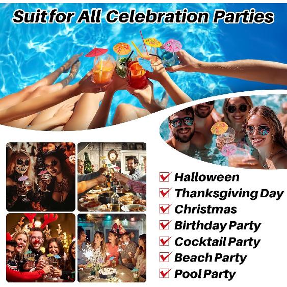 Cocktail Umbrellas - 50PACK Drink Umbrellas for Drinks, Paper Mini Umbrella for Drinks Hawaiian Cupcake Toppers Cocktail Garnishes Colorful Paper