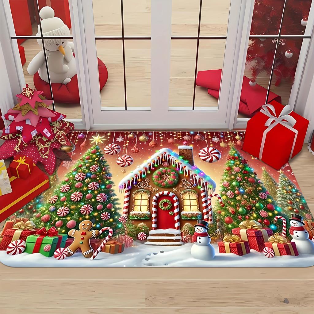 1Pcs Anti Fatigue Kitchen Rugs, Gingerbread House Print Waterproof Non-Slip Thick Cushioned Kitchen Mat Heavy Duty Comfort Standing Mat for Kitchen