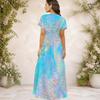 Women Plus Size V Neck Short Sleeve USA Flag Printed Maxi Dress
