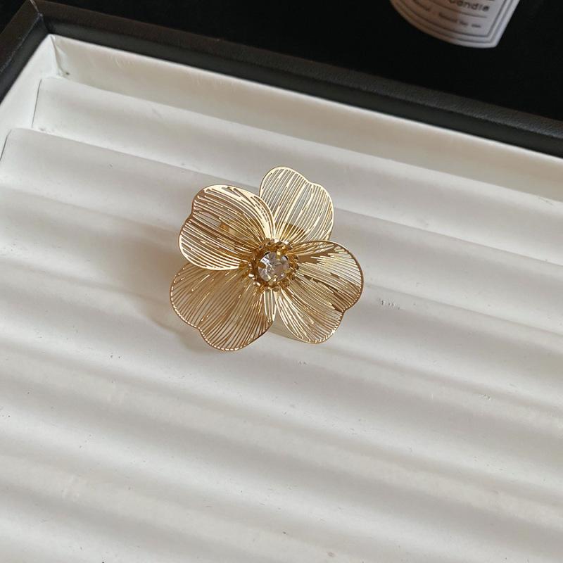 Vintage Geometric Metal Floral Open Ring – European & American Style Index Finger Jewelry