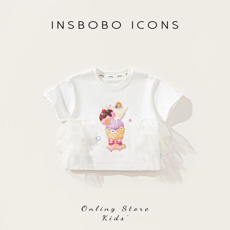 Insbobo Girls Short-Sleeved Summer 2026 New Style Baby Girl T-Shirt Kidsren s Tops Summer Baby Clothes Kidsren s Clothing Cute White 100