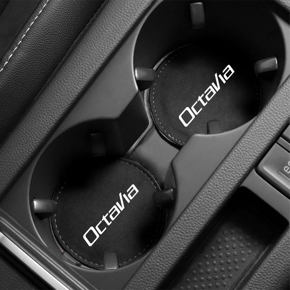 OENU7 Car Coaster Water Cup Bottle Holder Mat Anti-slip Pad For Skoda Octavia 2 3 Fabia A7 Rapid Superb Kamiq Kodiaq Accessories