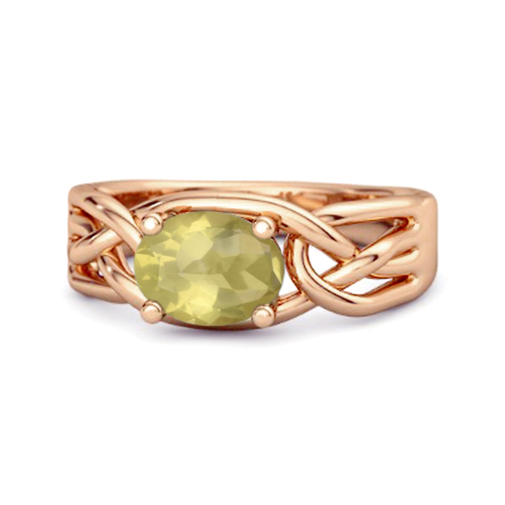 Lemon Quartz Celtic Woven Band Ring - 925 Sterling Silver Rose Gold Vermeil 6