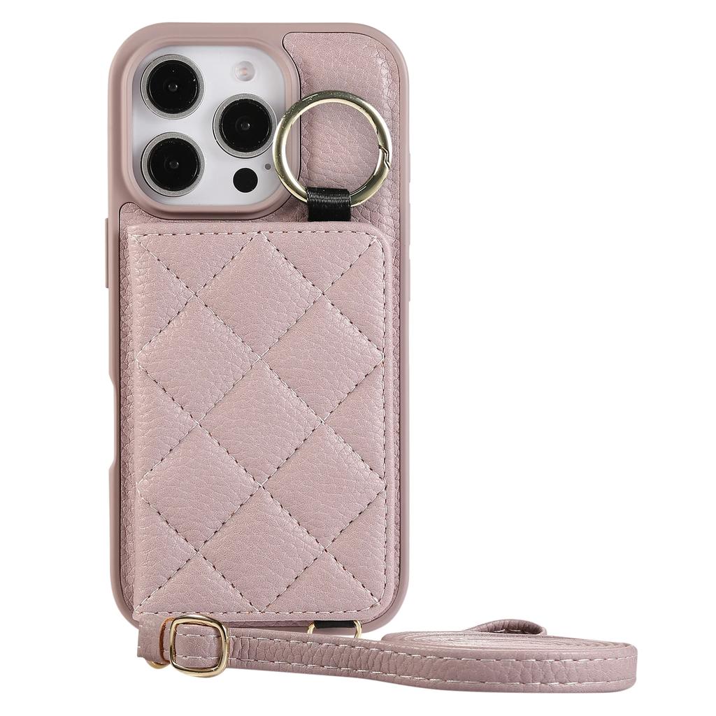 Luxury Leather Mirror Card Bag Slot Case for IPhone 17 16 15 14 13 12 Pro Max Plus Cases Stand Sleeve Cover with Shoulder Strap