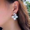 Zircons Noble White Gold Color Cubic Zirconia Elegant Big Flower Dangle Pearl Earrings for Women Wedding Party Jewelry E1150