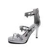 Summer New Sandals Women's Thin Heel Love Rhinestone One-word Strap High Heels Women's Shoes