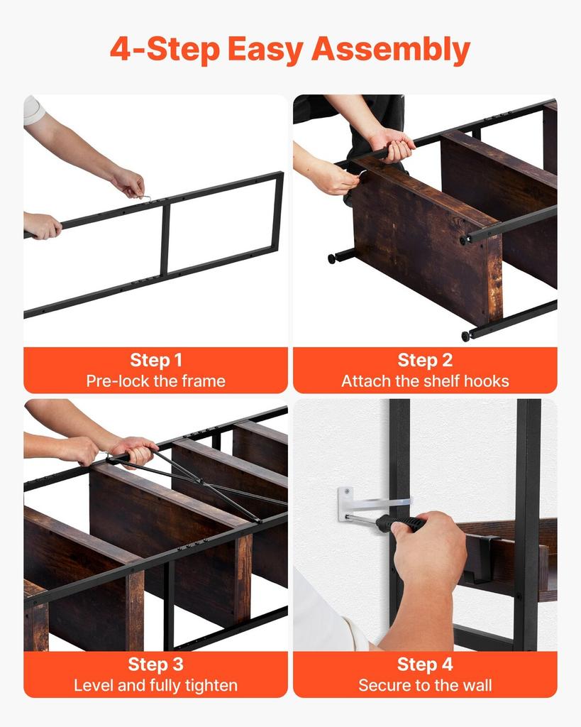 Industrial Bookshelf, 6-Tier, Vintage Ladder Shelf Bookshelves and Bookcases, with Metal Frame, Book Organizer with Open Shelves, for Living Room,
