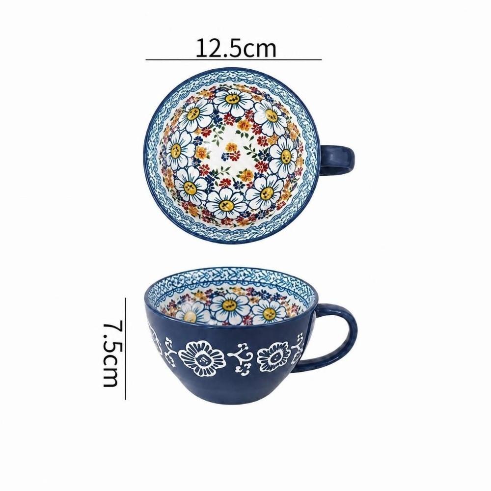 15oz Capacity Boho Ceramic Cup Hand Painted Heat Resistant Ethnic Style Ceramic Mug Microwave Safe Ceramic Milk Coffee Mug