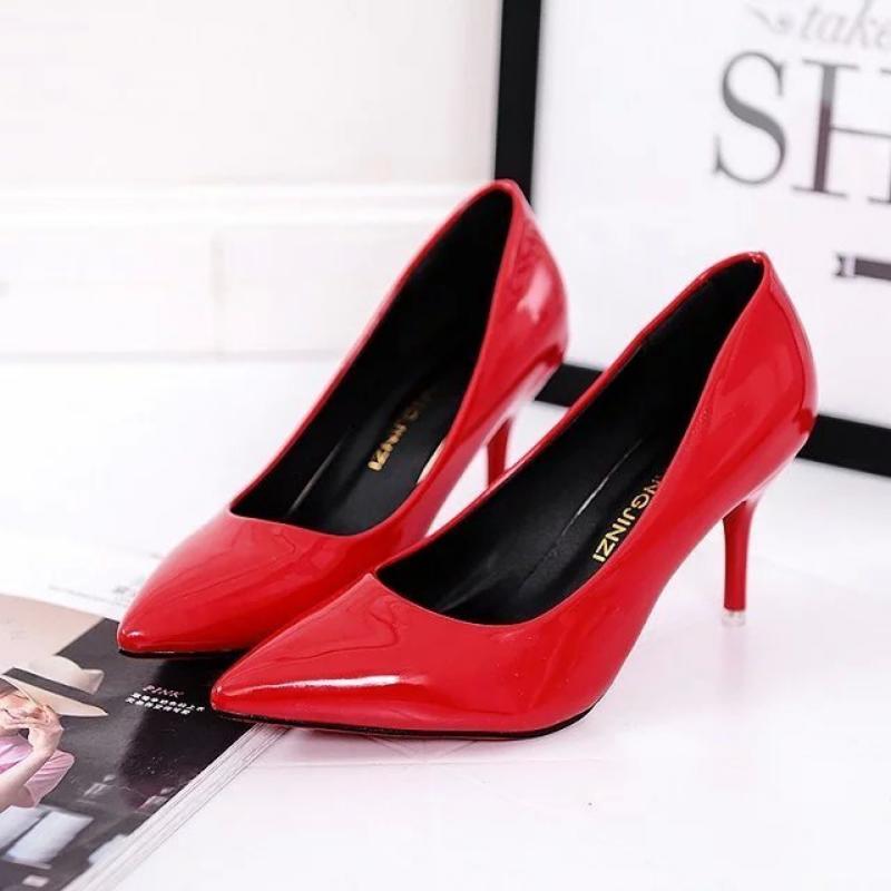 Fashion Large Size Women's Pumps Pointed Toe Patent Leather High Heels Dress Shoes White Wedding Shoes Thin Heels Basic Pump Red Heels