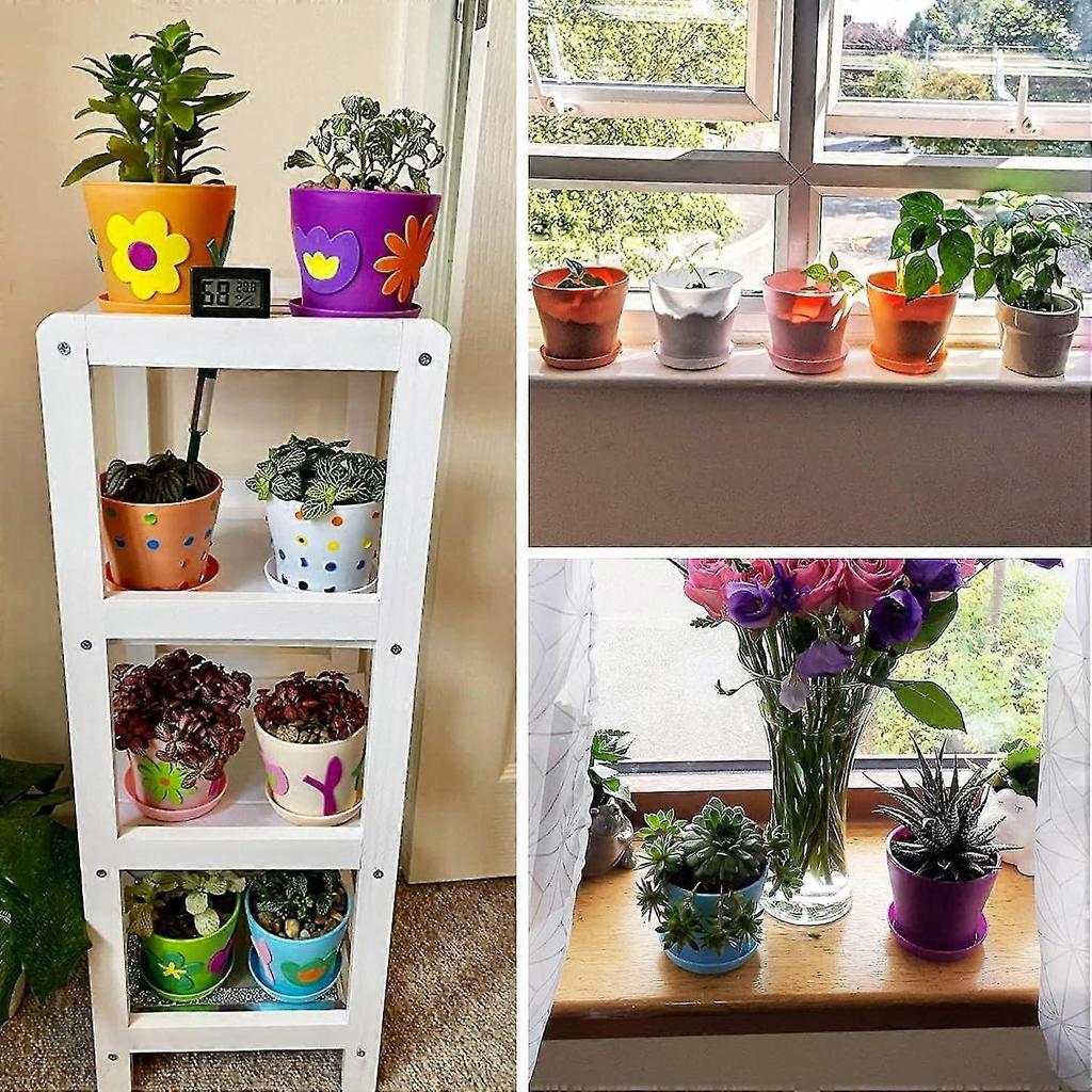 8 Pcs 10cm Small Colorful Plant Pots Plastic Flower Pots Indoor Plants Pots For Office Home With Pallet/trays, 8 Colors
