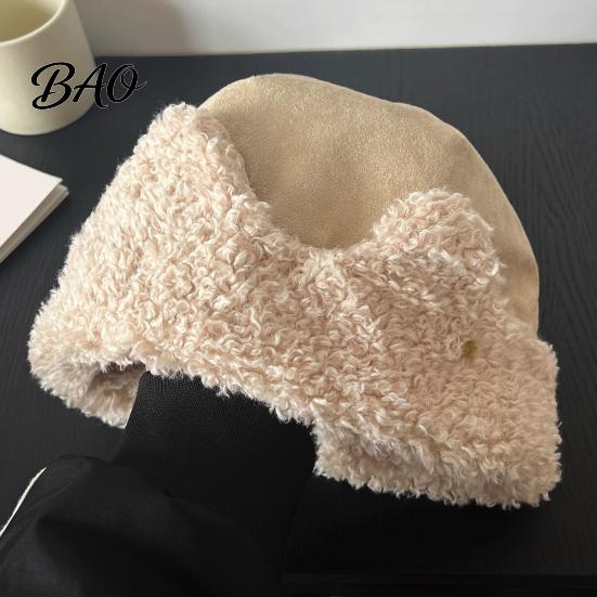 Fuzzy Skull Cap Cat Ear Sherpa Fleece Hat for Women, Windproof Winter Protection Comfortable Hat, Thick Warm Outdoor Cycling Soft Lined