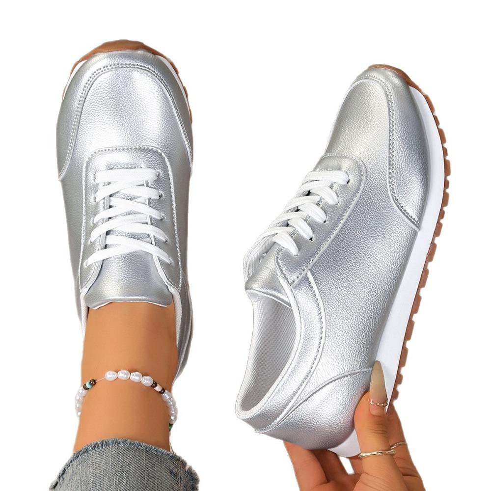 Fashion Fashion Gold Silver Platform Sneakers Women Spring Autumn Lace Up Plus Size Casual Sneakers Woman Comfort Non Slip Sport Shoes