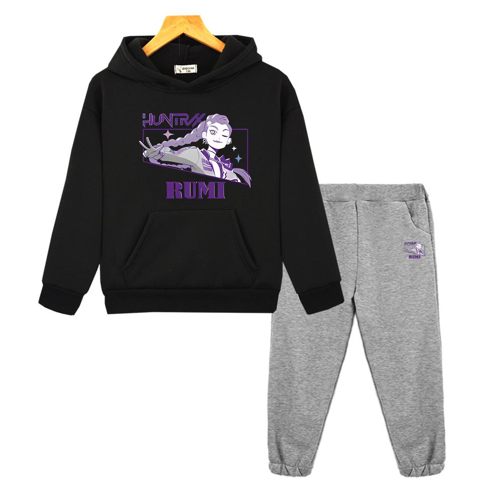 Kpop Demon Hunters Print Hoodie Fleece Sweatshirt Jacket 2pcs pullover+Pant Boys Girls Hooded Spors Sets Kids Boutique Clothes