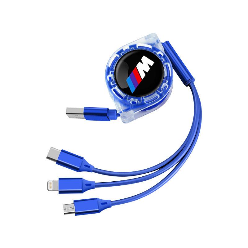 DKHN5 Retractable Car Charging Cable 3 in 1 Multi USB Cord For BMW Performance F25 F26 F15 F16 E90 E91 E92 E60 E84 G22 G32 F13 Sticker