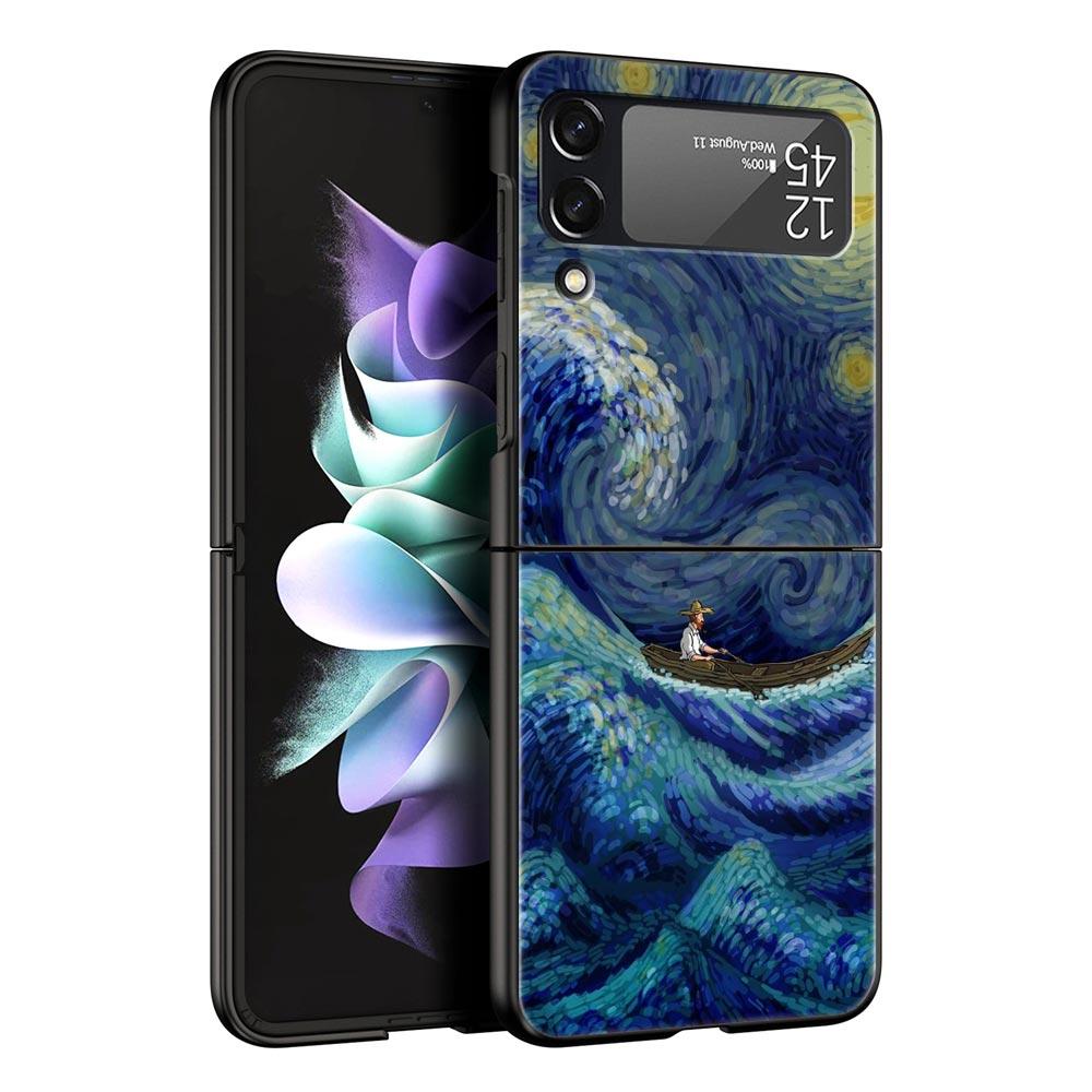 

Художественный эстетический чехол для телефона «Звездный Ван Гог» для Samsung Galaxy Z Flip 3 4 5, черный складной чехол для мобильного телефона, жесткий защитный чехол из ПК Samsung Z Flip 5
