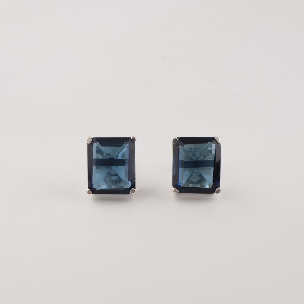 Rare London Blue Topaz Gemstone 925 Sterling Silver Jewelry Handcrafted Earrings 0.4" For Gift EE-179-15