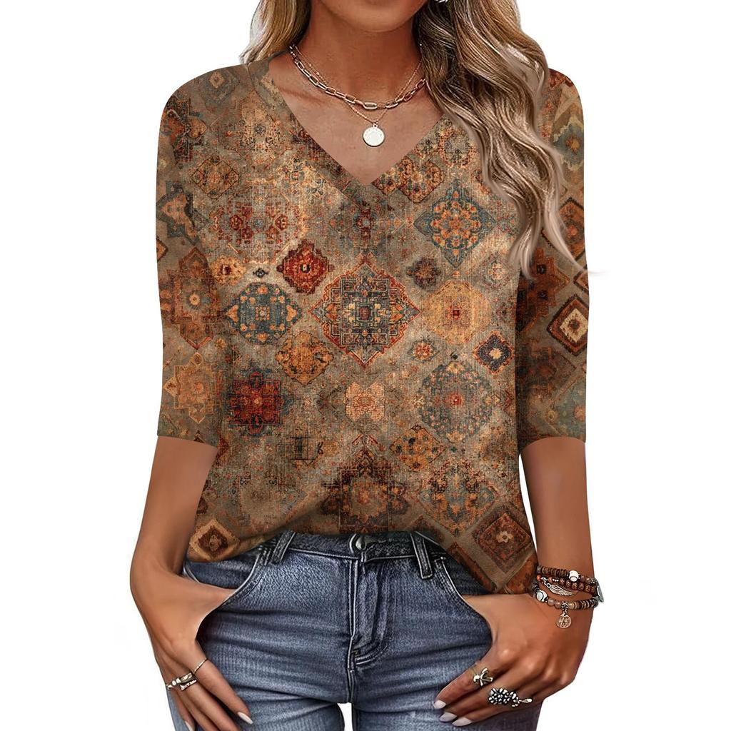 Dámské tričko s potiskem 3/4 rukáv denní víkendová móda základní véčkový výstřih běžný top