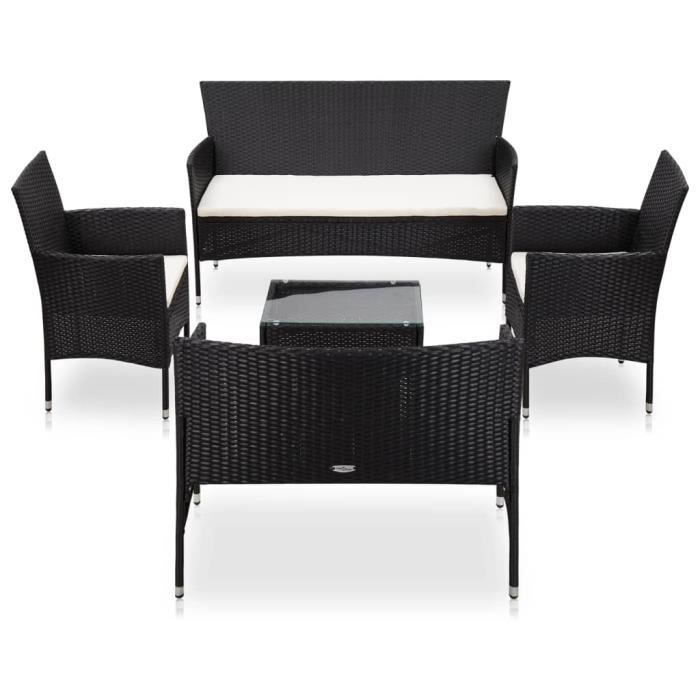 VidaXL Salon de jardin 5 pcs avec coussins Résine tressée Noir