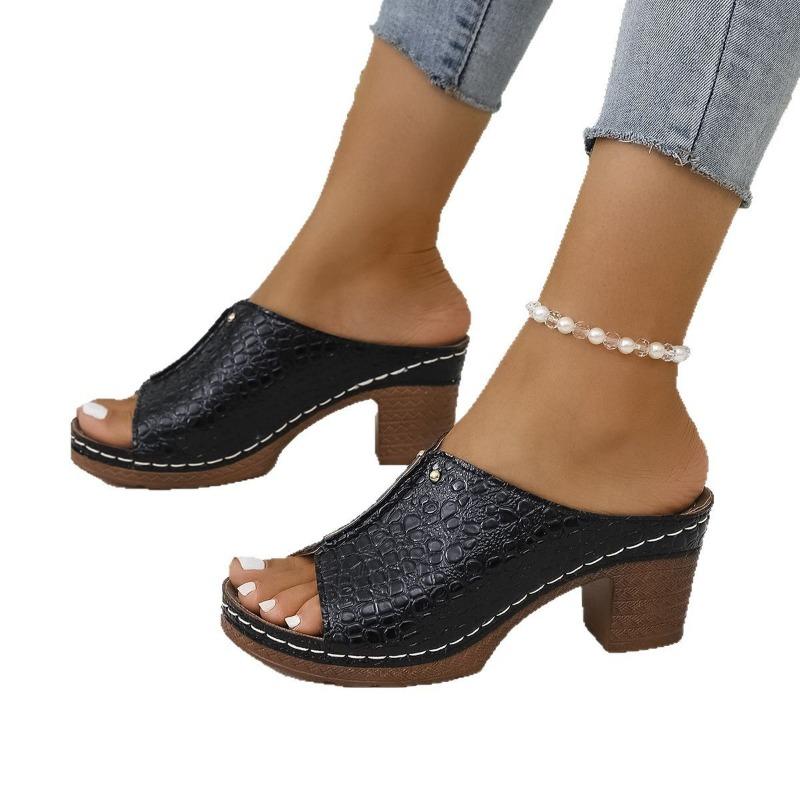New large size slippers high heel fish mouth casual one pedal women's slippers women
