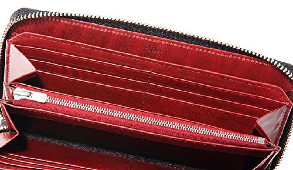 Bridle Leather Luga Shoulder Long Wallet Round Zipper Bundle Wallet Leather Day Gift Present Birthday Boyfriend Black X Red 6270 [Cypris] & Father's