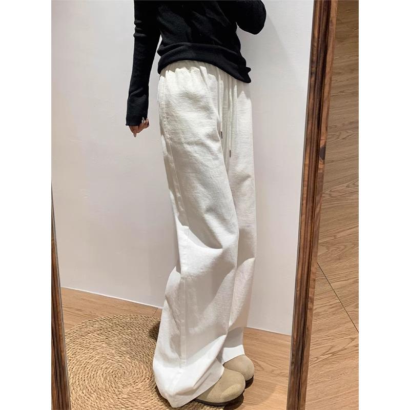 Women's Spring 2026 White Wide-Leg Cotton Linen Jeans - Loose, Flattering, Casual Pants