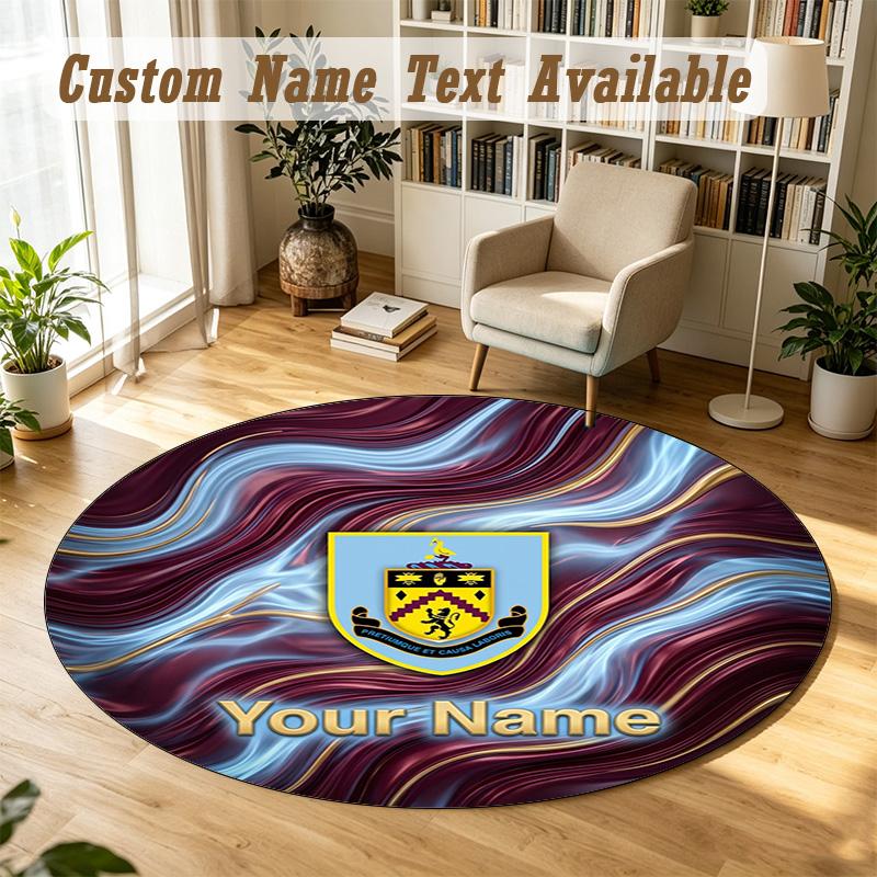 Round Rug Custom NameBurnley Football Pattern Non Slip Carpet Home Floor Decor
