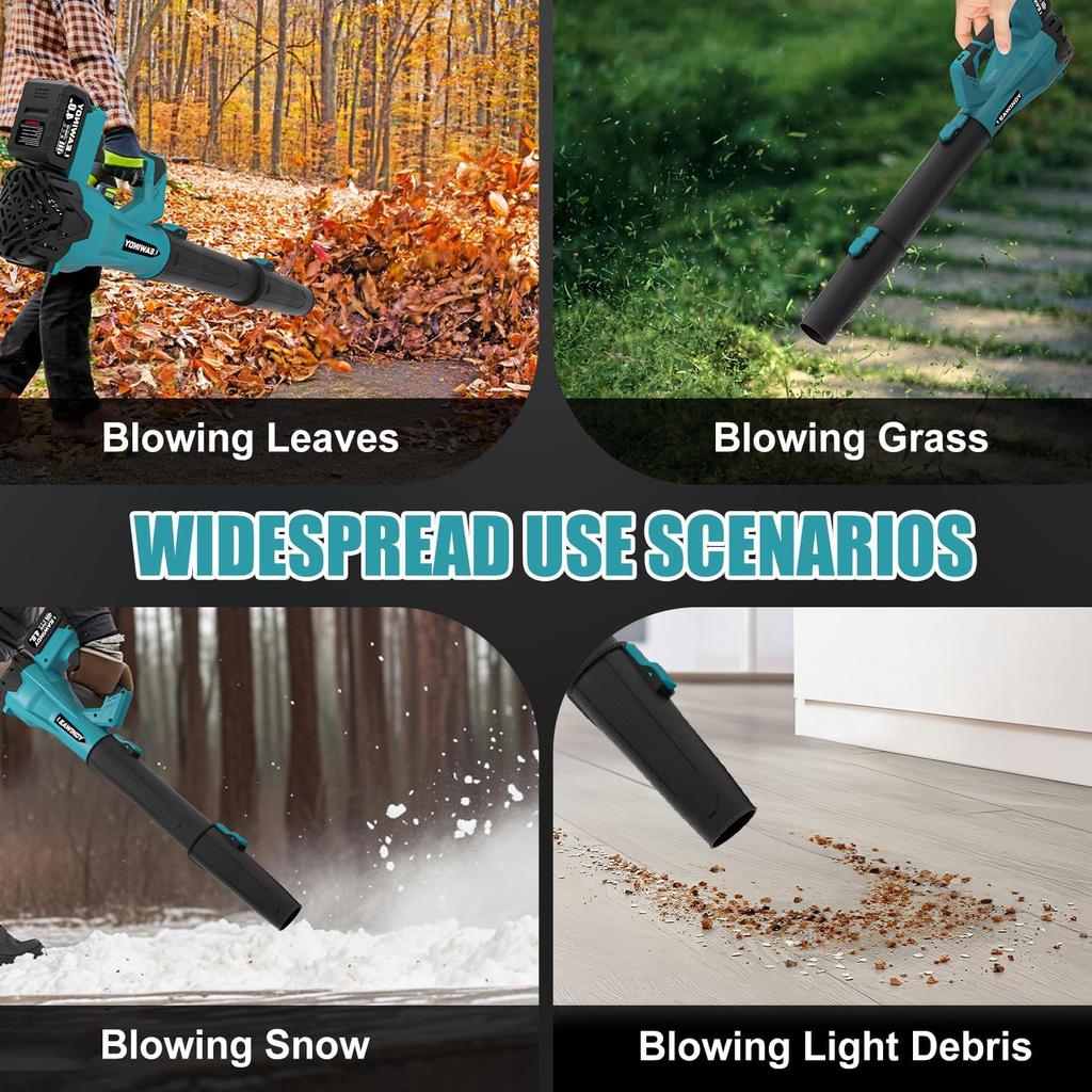 Leaf Blower Cordless, Electric Leaf Blower with 2 * 4.0Ah Batteries and Charger, 450 CFM/160 MPH Leaf Blowers & 6 Speed Levels
