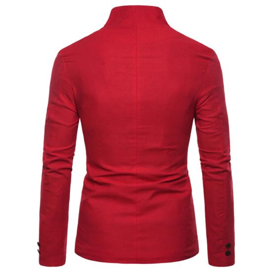 Costume Smoking Blazer Homme Manches Longues Col Montant 3 Boutons Poche Veste Manteau Slim