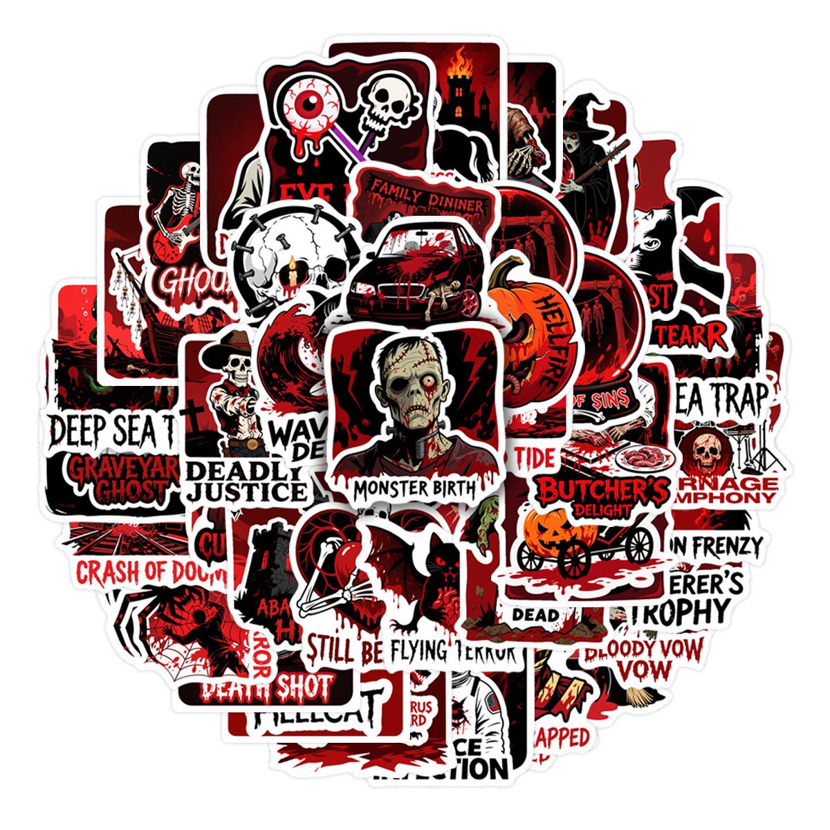 50 Original Blood-Red Horror Style Waterproof Halloween Stickers for Water Bottles & Laptops (50 Sheets) No